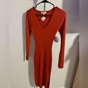 Burnt orange two side slit midi dress